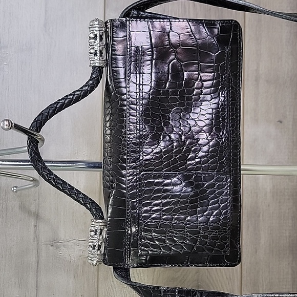 Brighton Black Crocodile-Embossed Leather Small Top Handle Crossbody Bag - Picture 3 of 12
